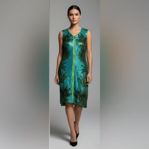 Versace Green Sequin Dress with Palm Design